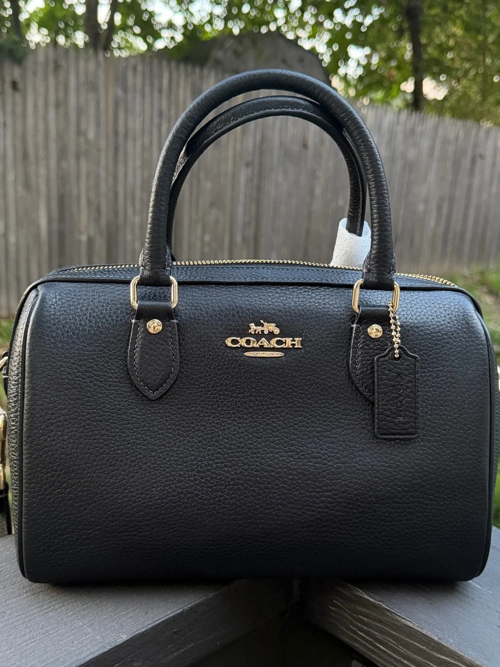 Coach Black Pebbled Leather Rowan with Gold Hardware